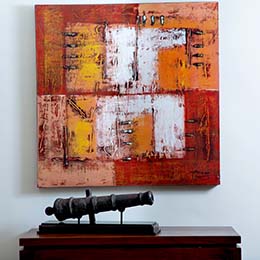 Art And Antiquity: Colourful painting and antique art piece make for an interesting combination at Concord Casablanca Serviced Apartment